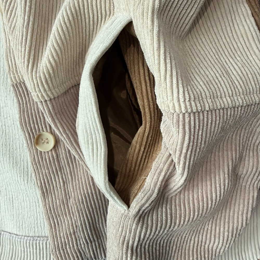 Womens Shirt Jacket Lg Pink Brown Beige Corduroy Patchwork Shacket Long Sleeve - Picture 4 of 10